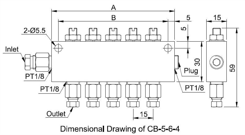 cb type ant-vibration distributor with nut dimensional drawing
