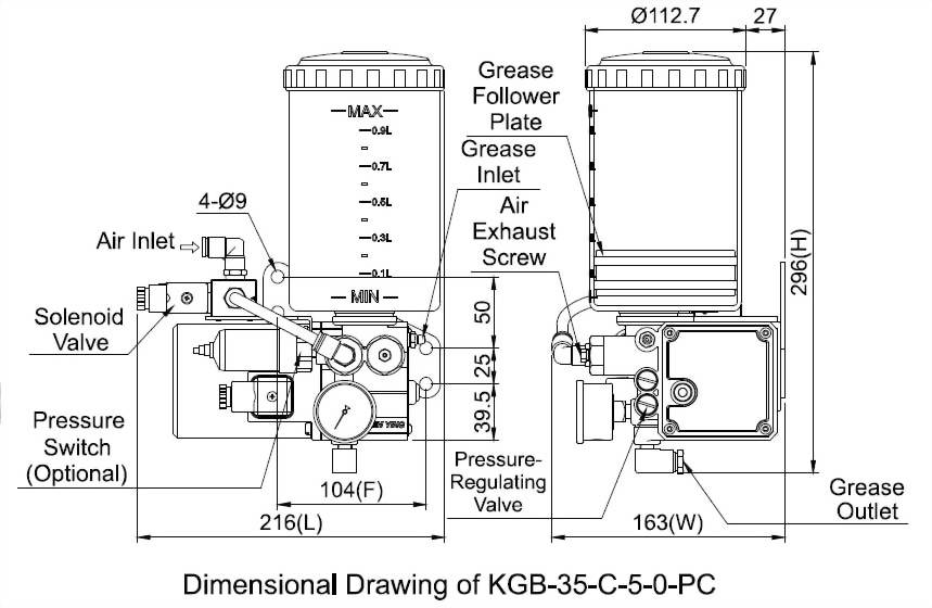 kgb-35 Pneumatic Dimensional Drawing