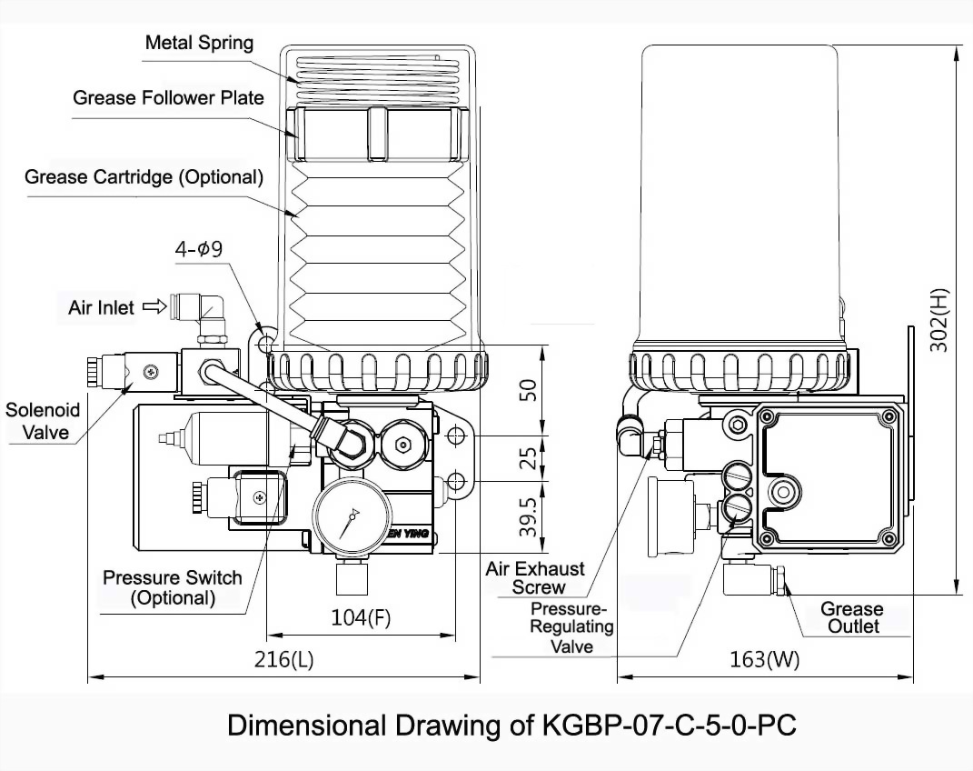 kgbp pneumatic Dimensional Drawing