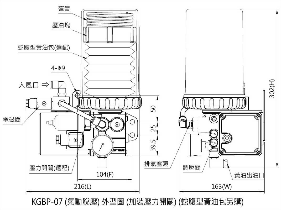 kgbp-07氣動脫壓式加裝壓力開關外型圖