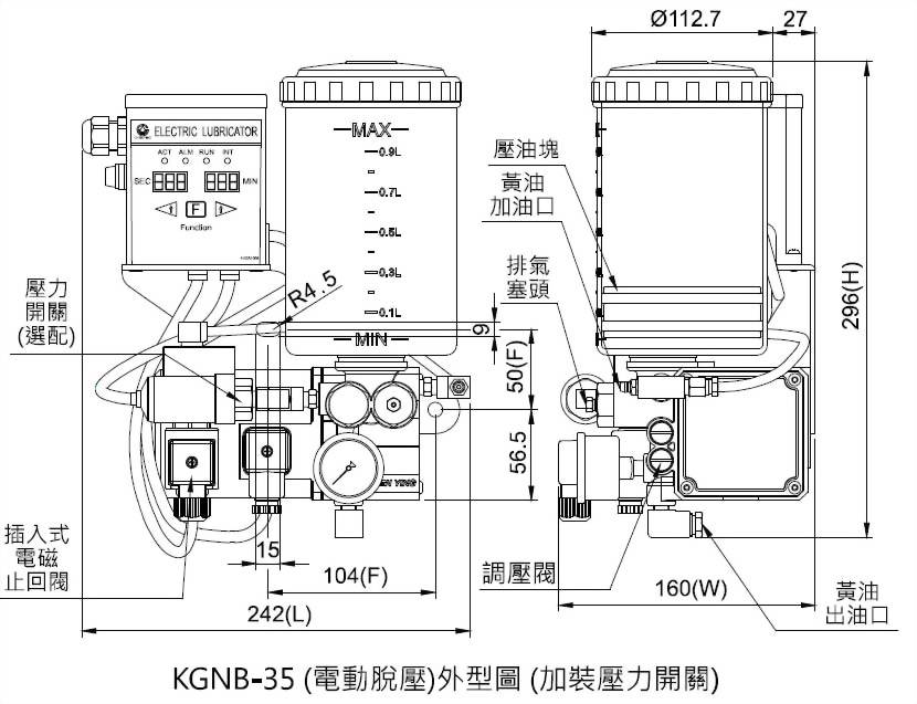 kgnb(电动脱压)加装压力开关外型图