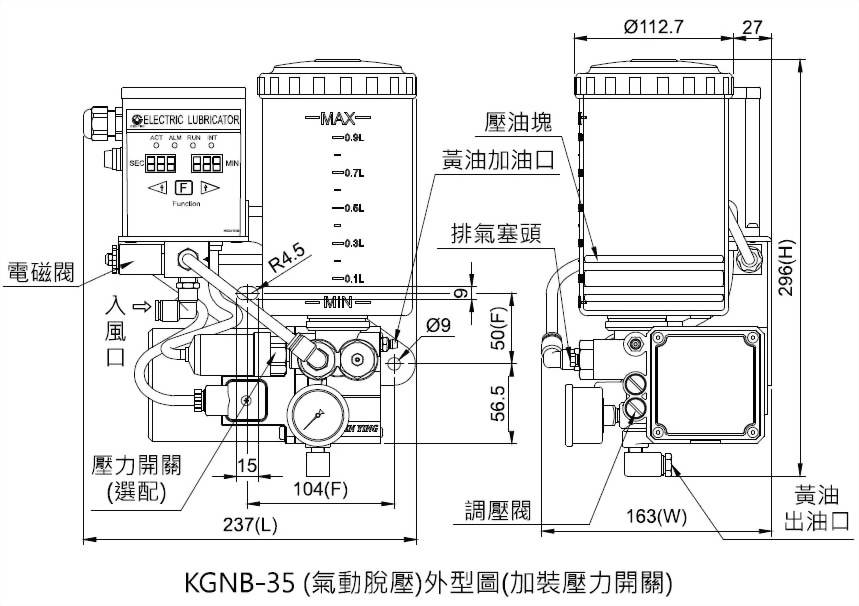 kgnb (气动脱压)加装压力开关外型图