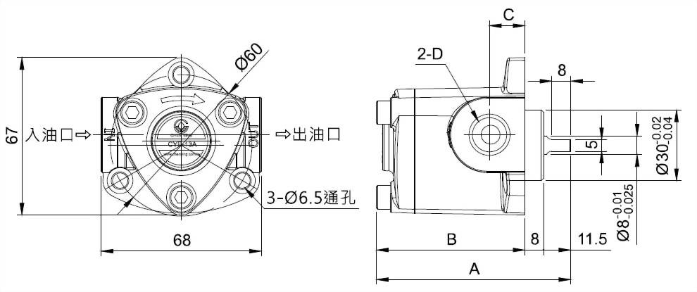 rotary oil pump Dimensional Drawing