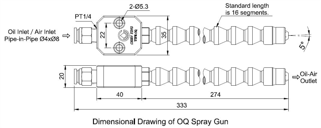oq-type-spray-gun dimensional drawing