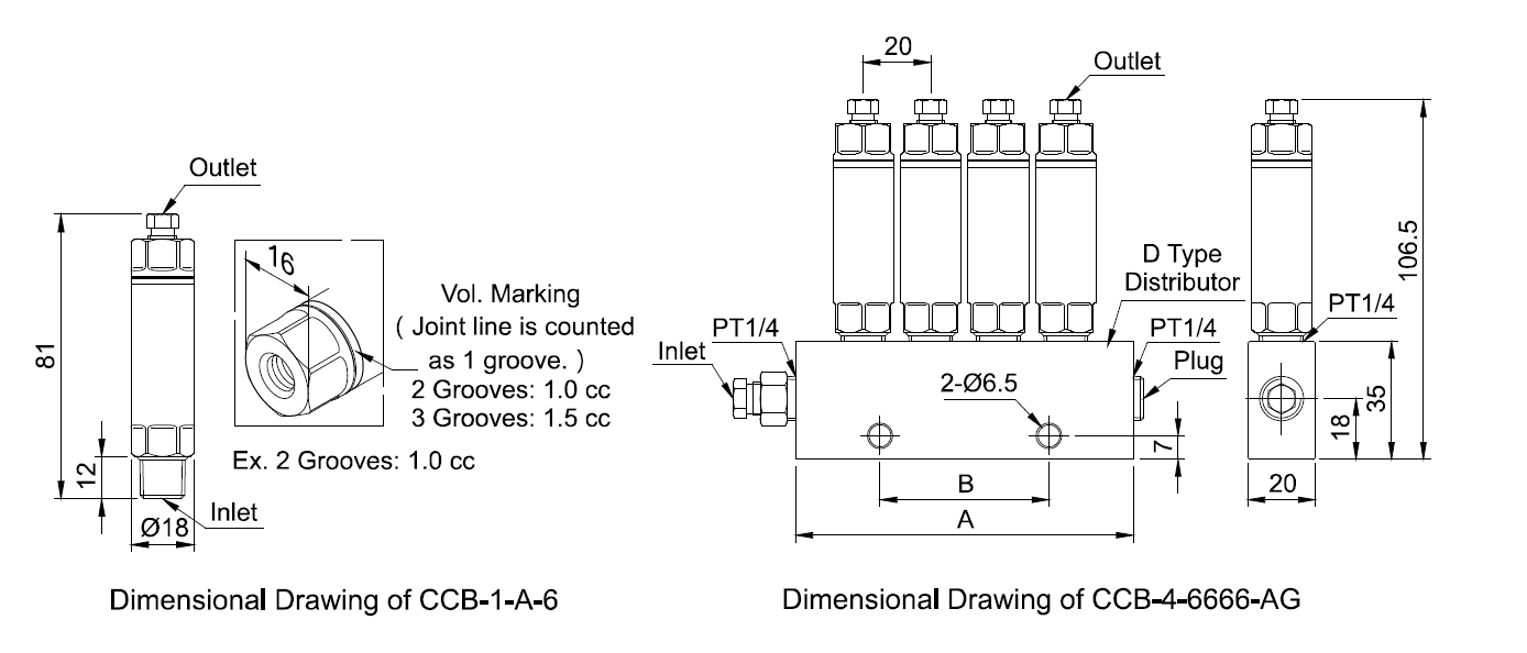 ccb type large volumetric distributor dimensional drawing