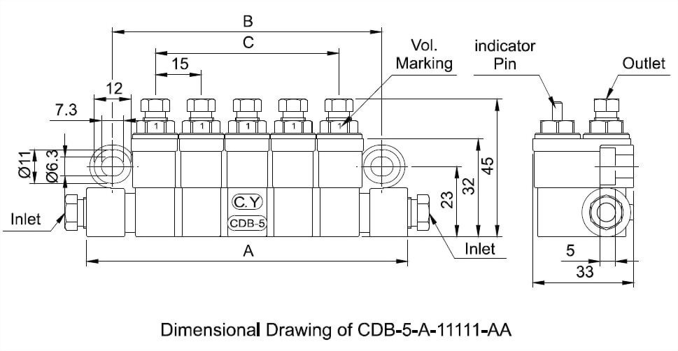 CDB type volumetric distributor dimensional drawing