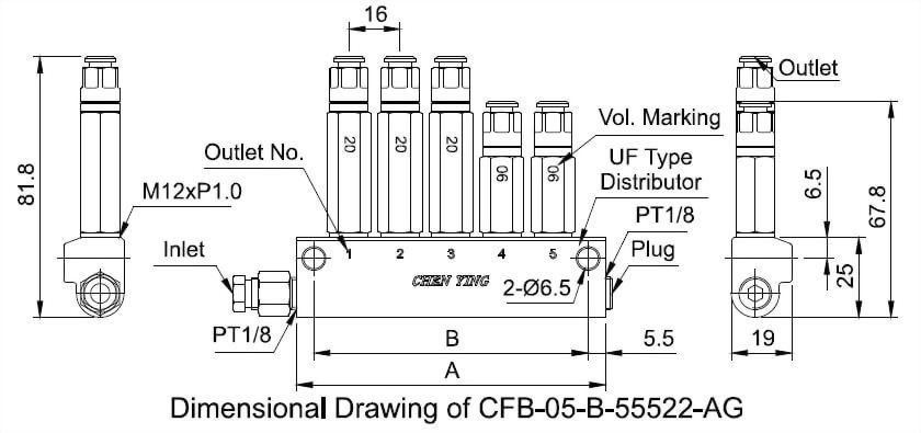 cfb Type Grease Volume Distributor Quick Coupling Type Dimensional Drawing