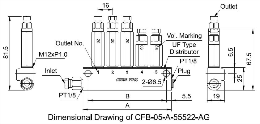 cfb Type Grease Volume Distributor Standard Type Dimensional Drawing