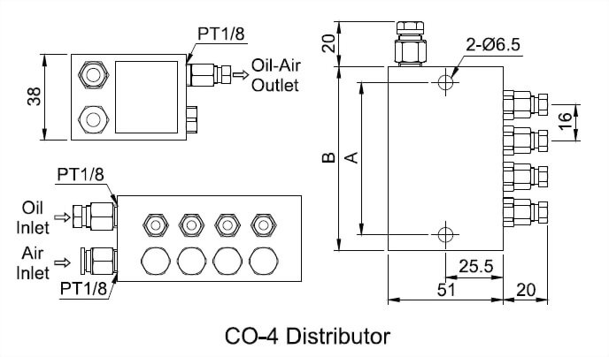co Type Oil-Air Volume Distributor Dimensional Drawing