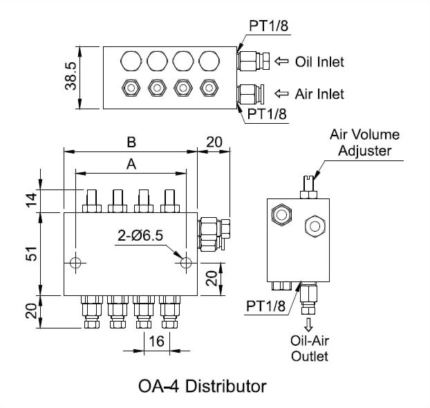 oa Type Oil-Air Volume Distributor Dimensional Drawing