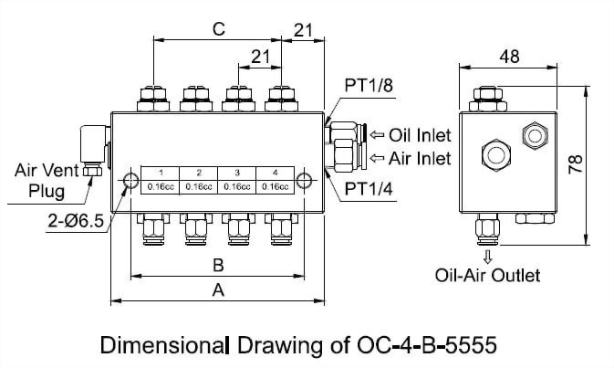 oc-type-oil-air-volume-distributor-quick-coupling-type Dimensional Drawing