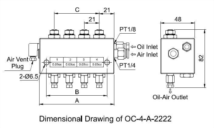 oc-type-oil-air-volume-distributor-standard-type Dimensional Drawing