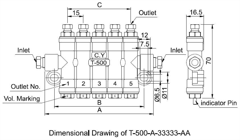 t-type-volume-distributor-standard-type Dimensional Drawing