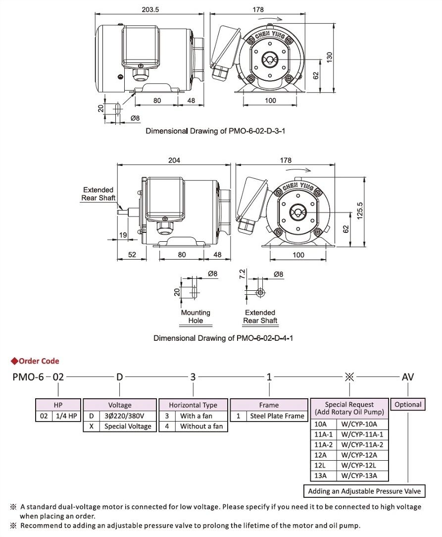 PMO-6,Dimensional Drawing,Order Code