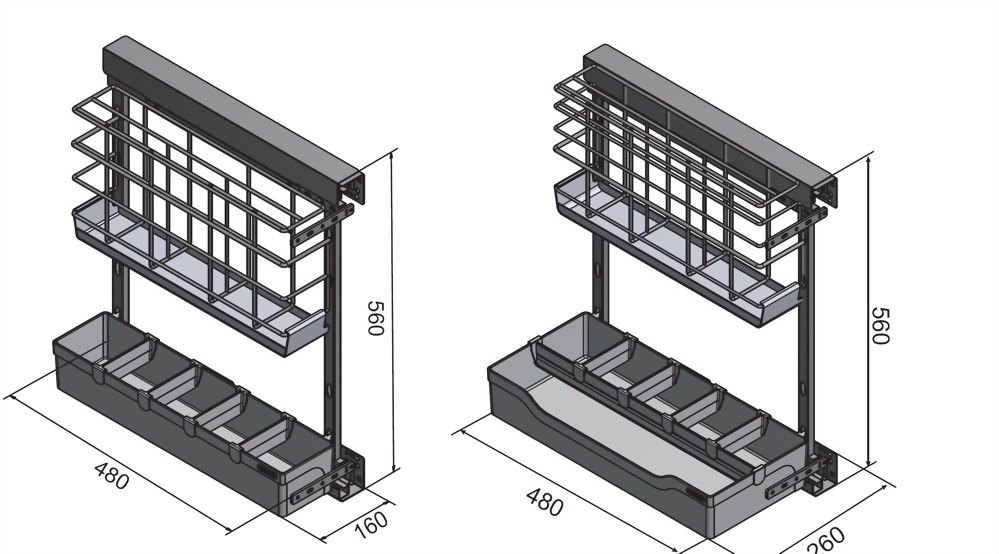 キッチン用スロークローズまな板、ナイフ置き用引出 耐荷重：30kg