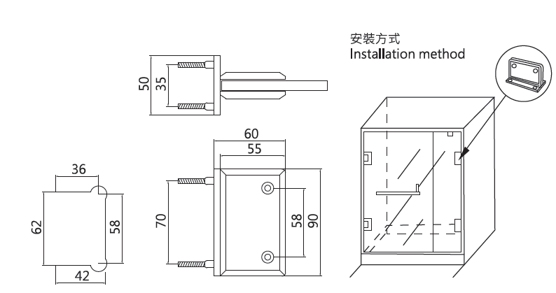 玻對牆 90度鉸鍊(斜邊)