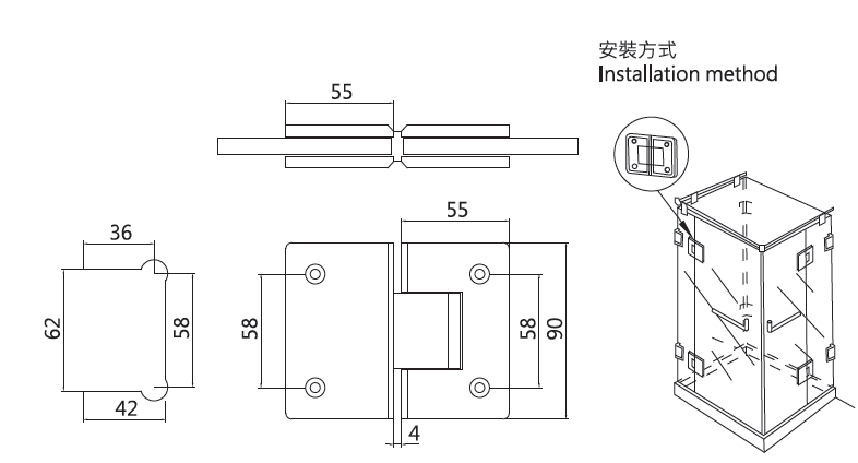 玻对玻 180度铰链(直边)