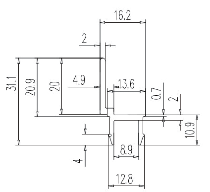アルミ製浴室ガラス戸当り