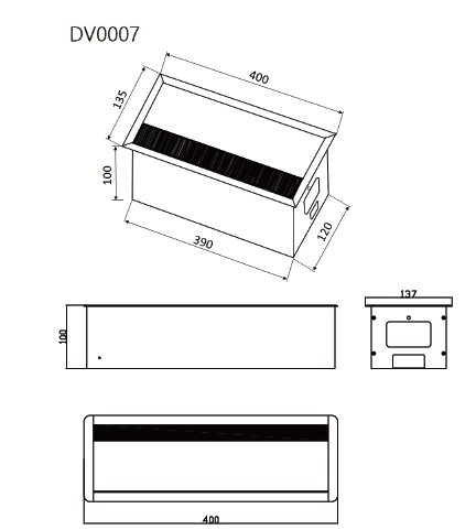 アルミダンバー付ケーブル穴付き収納ボックスブラシ付）