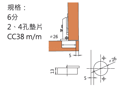 EURO HINGES W/2 HOLES PLATE/ ​EURO HINGES W/4 HOLES PLATE