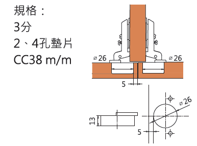EURO HINGES, HALF OVERLAY