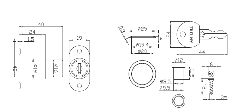 ガラス扉用ロック錠