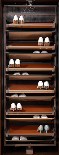 Buffered 180 degree rotating shoe rack