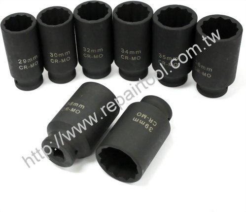 8pcs 1/2" Dr. Deep Impact Socket Set