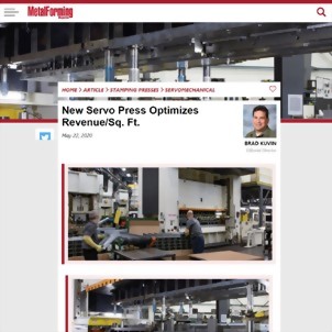 MetalForming Magazine - New Servo Press Optimizes Revenue/Sq. Ft. MetalForming Magazine - New Servo Press Optimizes Revenue/Sq. Ft.