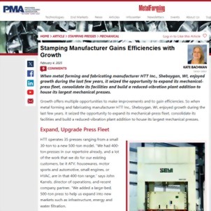MetalForming Magazine: Stamping Manufacturer Gains Efficiencies with Growth